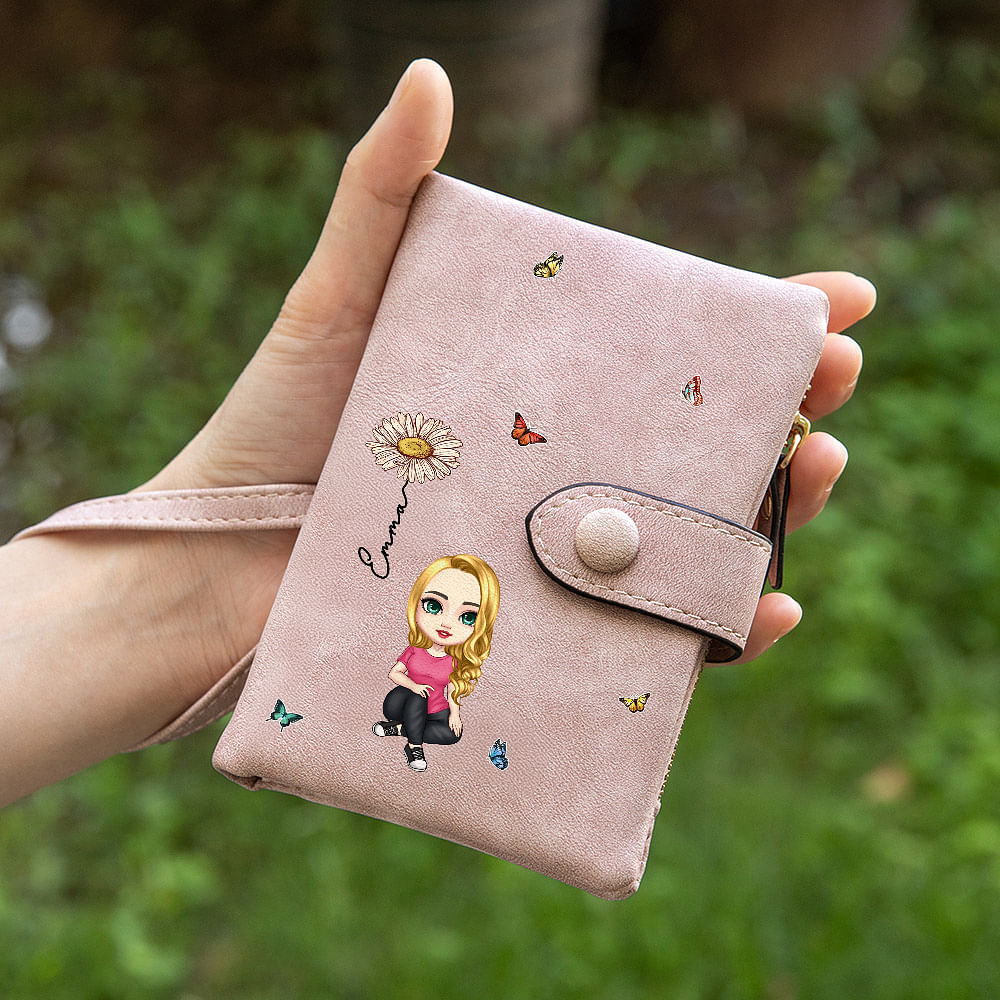 Portafoglio Personalizzato con Nome e Foto Portafoglio da Donna in Pelle Regali per il Suo Compleanno Festa Della Mamma (Blu
