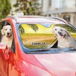 Personligt 1-3 djurporträtt strandstil bil vindruta solskydd med namn auto tillbehör resor födelsedagspresent för katt hund husdjursälskare