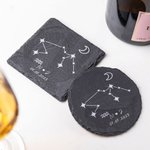 Personalised Engraved Birth Flower Wine Glasses Zodiac Sign Slate Coaster with Name and Date Birthday Anniversary Gift for Family Friend