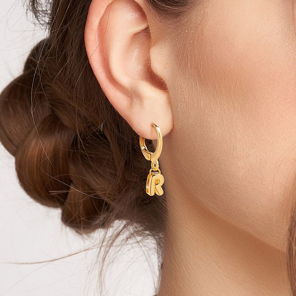 Boucles d'oreilles miniatures personnalisées 3D Bubble Initial Letter Dangle Huggie Earrings Minimalist Jewelry Birthday Anniversary Gift for Women Gi