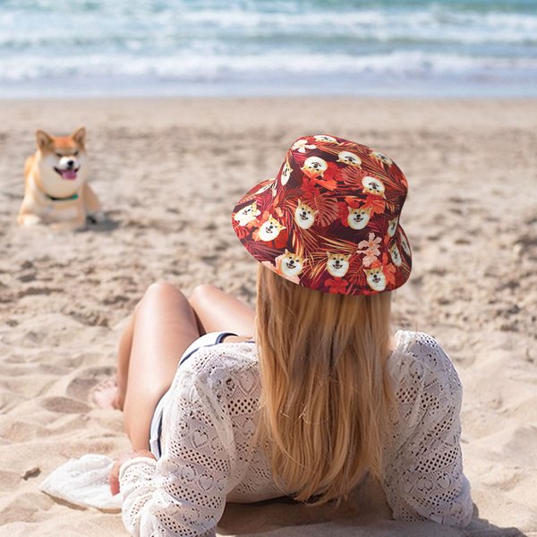 Chapeau de pêche unisexe avec photo de visage Cadeau d'anniversaire pour les amoureux des animaux de compagnie