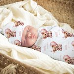 Ensemble d'emmaillotage doux 100% coton avec nom Ourson Ballon Personnalisé Cadeau pour nouveau né