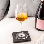 Personalised Engraved Birth Flower Wine Glasses Zodiac Sign Slate Coaster with Name and Date Birthday Anniversary Gift for Family Friend
