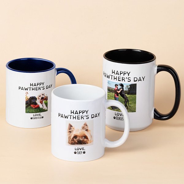 Personalisierte niedlichen Hund Happy Pawther's Day Becher mit Namen und Haustier Foto Geburtstag Vatertag Geschenk für Männer