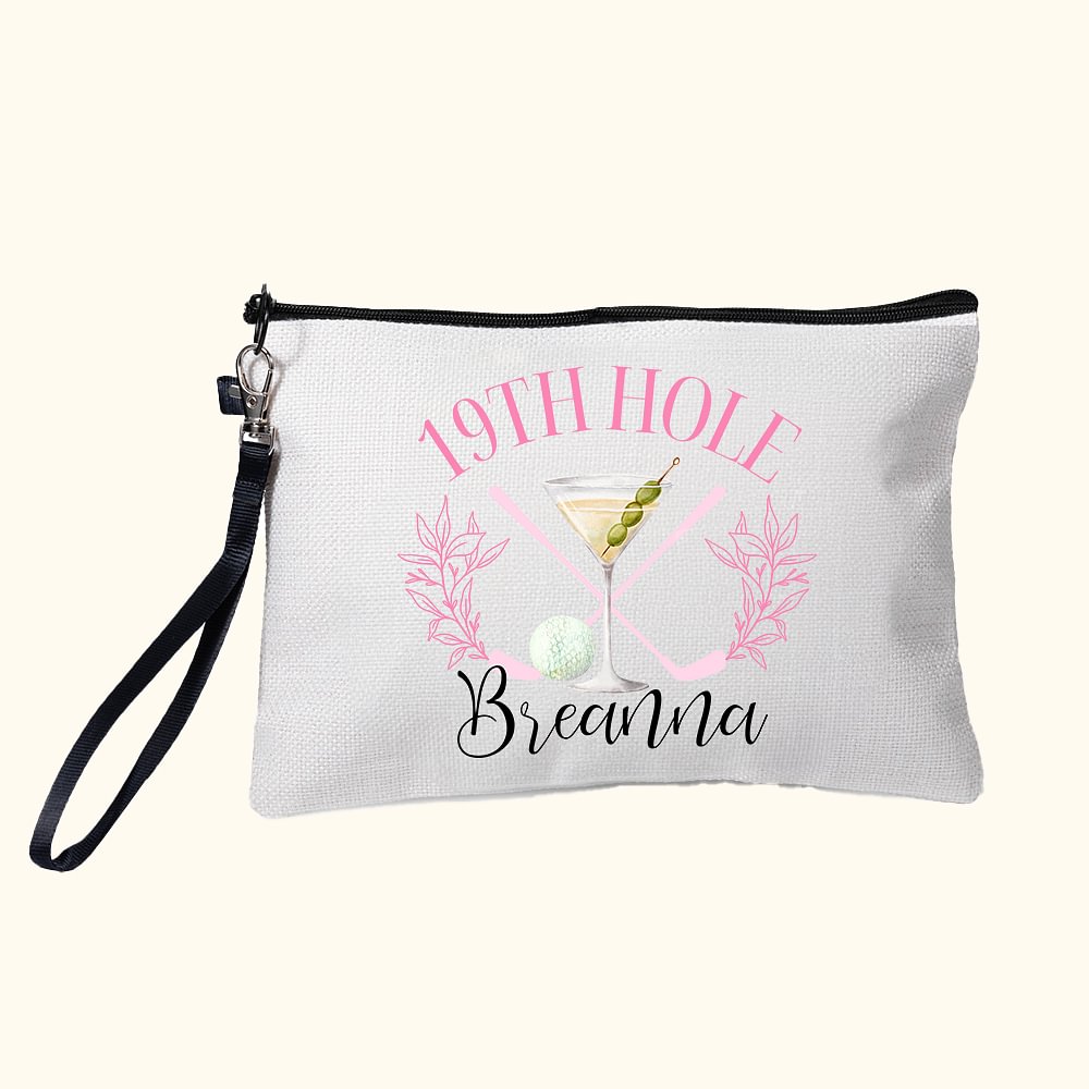 Sac de maquillage personnalisé 19ème trou avec bracelet Accessoires de golf Cadeau pour femme golfeuse
