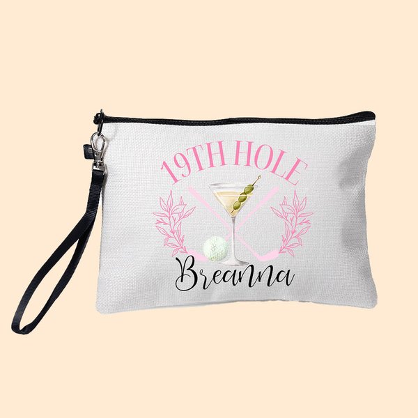 Sac de maquillage personnalisé 19ème trou avec bracelet Accessoires de golf Cadeau pour femme golfeuse