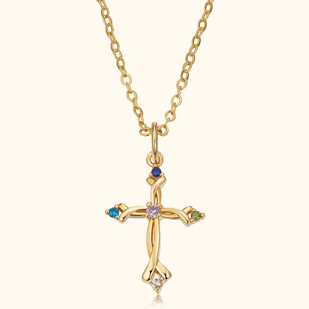 Collier croix 5 pierres de naissance personnalisé Cadeau chrétien d'anniversaire pour femme