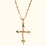 Personalized 5 Birthstones Cross Necklace Birthday Christian Gift for Women
