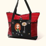 Sac à Épaule Personnalisé avec Nom Image du Personnage et Fleur de Naissance Tissu Oxford Grande Capacité Cadeau Anniversaire pour Femme