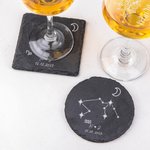 Personalised Engraved Birth Flower Wine Glasses Zodiac Sign Slate Coaster with Name and Date Birthday Anniversary Gift for Family Friend