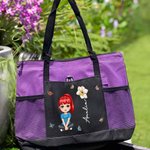 Sac à Épaule Personnalisé avec Nom Image du Personnage et Fleur de Naissance Tissu Oxford Grande Capacité Cadeau Anniversaire pour Femme