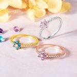 Personalized Dainty Birthstone Flower Cluster Ring with Zircon Minimalist Jewellery Birthday Anniversary Gift for Women