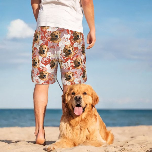 Gepersonaliseerd Grappig Kleurrijk Huisdier Gezicht Foto Hawaïaans Zwempak Strandfeest Favor Reisgeschenk voor Mensen Hond Kat Huisdierliefhebber