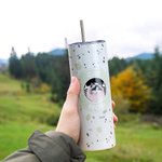 Personalized Colourful Floral Starbarks Logo Design 20oz Skinny Tumbler with Photo Name and Straw Birthday Gift for Dog Cat Mom and Dad