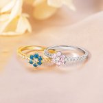Personalized Dainty Birthstone Flower Cluster Ring with Zircon Minimalist Jewellery Birthday Anniversary Gift for Women