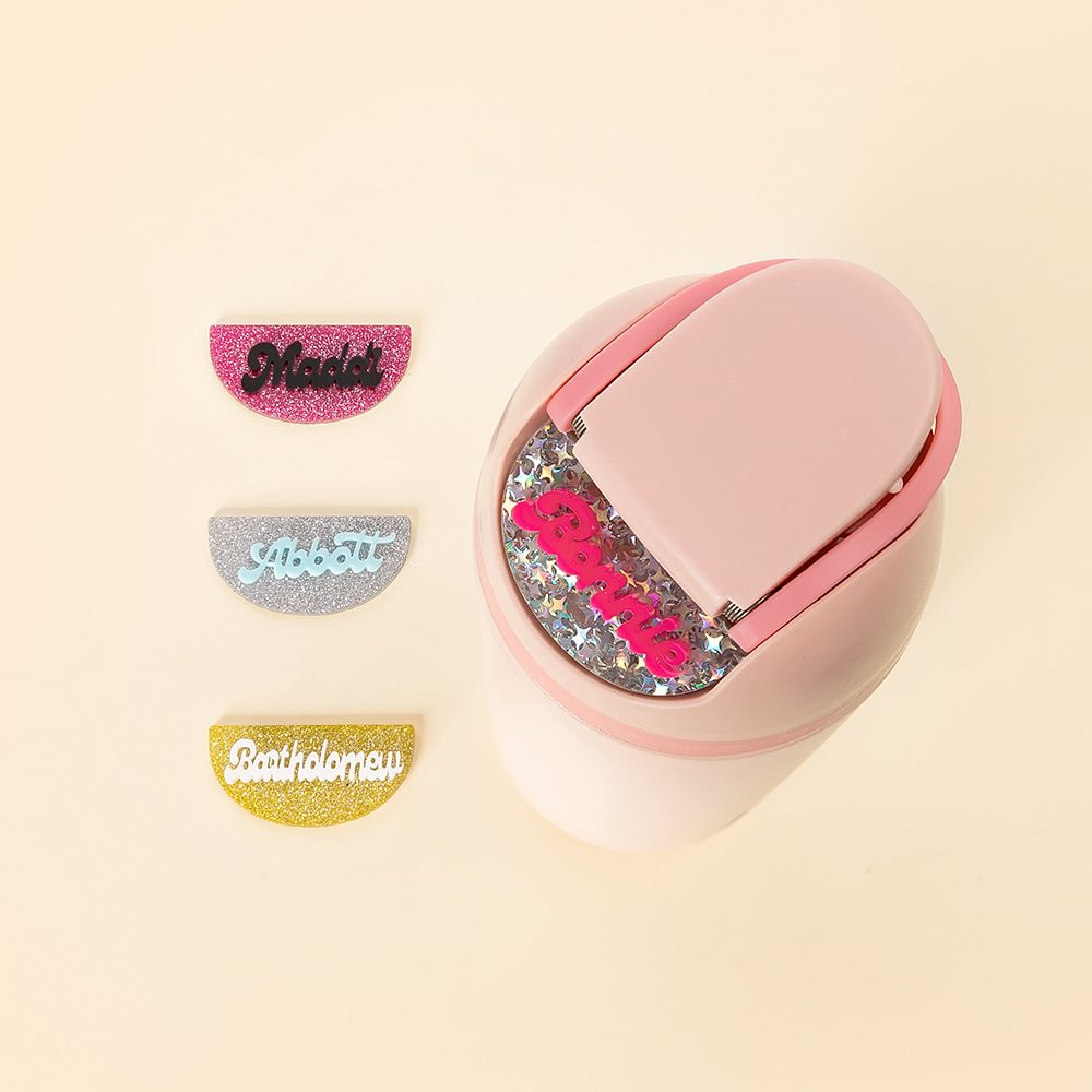 Porte-nom 3D Pailleté Personnalisé avec Nom pour Bouteille de Owala Accessoire de Gobelet Cadeau Anniversaire Noël pour Femme Homme