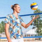 Personalised Palm Flower Fruit Men's Hawaiian Shirt with Face Photo Beach Party Birthday Gift for Pet Lovers