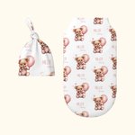 Ensemble d'emmaillotage doux 100% coton avec nom Ourson Ballon Personnalisé Cadeau pour nouveau né