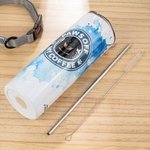 Personalized Colourful Floral Starbarks Logo Design 20oz Skinny Tumbler with Photo Name and Straw Birthday Gift for Dog Cat Mom and Dad