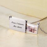 Collier de Plaque Personnalisé avec Texte Gravé et Photo Pendentif de Style Tiroir Cadeau d'Anniversaire pour Femme