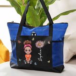 Sac à Épaule Personnalisé avec Nom Image du Personnage et Fleur de Naissance Tissu Oxford Grande Capacité Cadeau Anniversaire pour Femme