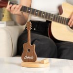 Personalized Retro Guitar Shaped Wooden Phone Table Stand with Engraved Name Desk Decor Birthday Gift for Guitar Lovers