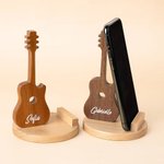 Personalized Retro Guitar Shaped Wooden Phone Table Stand with Engraved Name Desk Decor Birthday Gift for Guitar Lovers