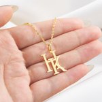 Personalized Minimalist Double Interlocking Initials Pendant Necklace Birthday Anniversary Valentine's Day Gift for Women