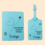 Porte-Passeport ou Étiquette de Bagage Personnalisé avec Nom et Texte Accessoire de Vacances en Cuir Cadeau Anniversaire pour Amoureux de Voyage