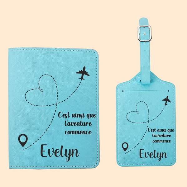 Porte-Passeport ou Étiquette de Bagage Personnalisé avec Nom et Texte Accessoire de Vacances en Cuir Cadeau Anniversaire pour Amoureux de Voyage
