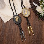 Personalized Vintage Western Bolo Tie with  Initial A-Z Cowboy Accessories Wedding Party Bridal Shower Gift for Bridegroom Best Man