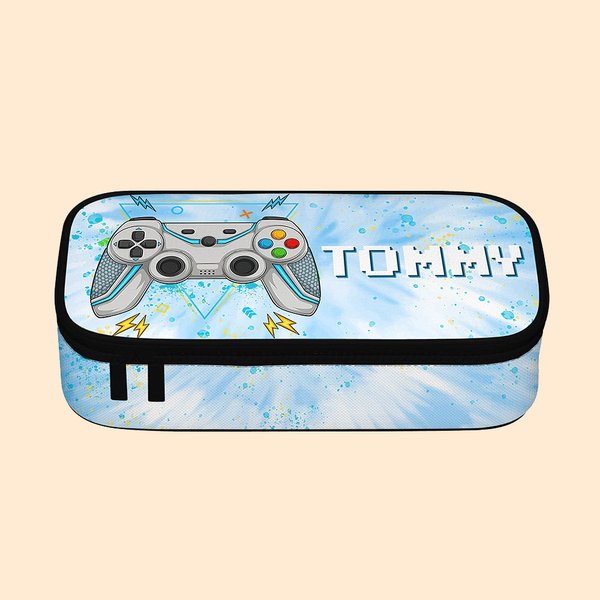 Personalized Tie-dye Effect Gamepad Gaming Elements Large Pencil Case Pouch with Name School Supplies Birthday Back to School Gift for Kids