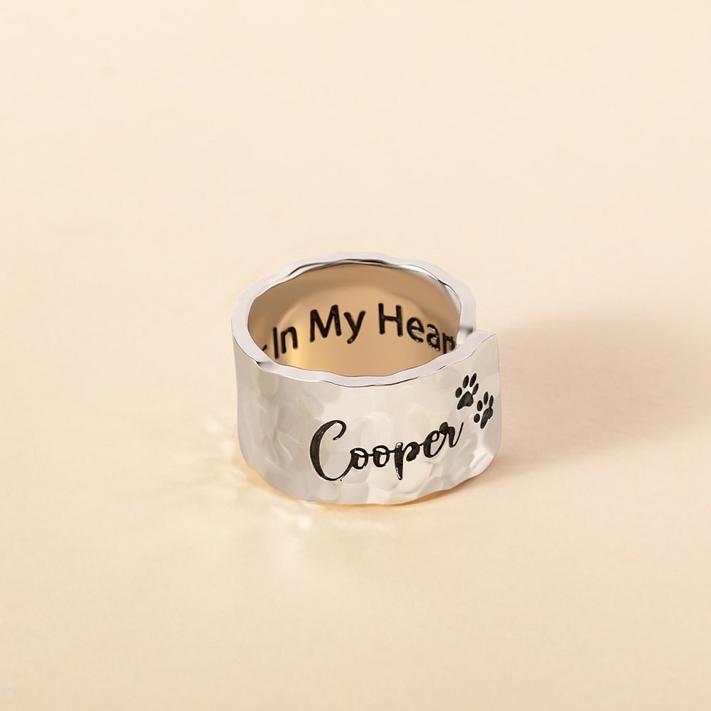 Bague martelée ajustable personnalisée avec nom et texte Cadeau de perte d'un animal de compagnie pour les amoureux des chats, des chiens et des animaux de compagnie