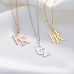 Personalized Minimalist Double Interlocking Initials Pendant Necklace Birthday Anniversary Valentine's Day Gift for Women