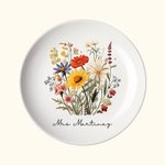 Personalized Wildflower Floral Ceramic Ring Dish Jewelry Tray with Name Wedding Engagement Bridal Shower Gift for Women