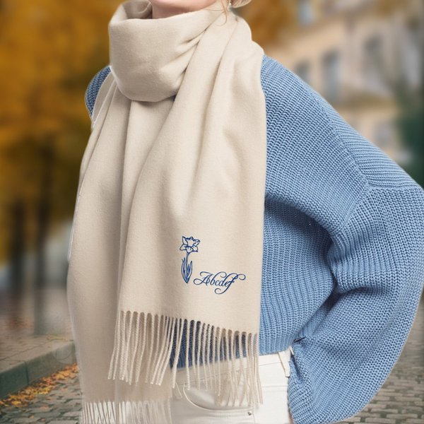 Bufanda personalizada suave y cálida con flor de nacimiento y texto bordados accesorio de moda regalo de cumpleaños o Navidad para pareja o familia