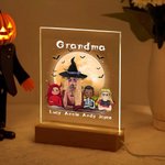 Gepersonaliseerd Heks Vampier Vleermuis LED Nachtlampje met 7 Kleuren Licht Houten Basis Home Decor Halloween Cadeau voor Familie