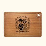 Tagliere in legno con teschio di zucchero personalizzato Til Death Do Us Part con nome inciso Giorno dei morti Regalo di nozze di Halloween per la cop