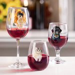 Personalized Hand Painted Pet Portrait Stemless Short Stemmed Wine Glass with Name Home Entertaining Bar Glassware Gift for Cat Dog Pet Lover