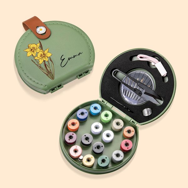 Kit de couture portable personnalisé avec nom, fleur de naissance, boîte de rangement Cadeau d'anniversaire, accessoires de couture, pour les amoureux