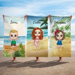 Personalized Super Absorbent Quick Dry Sand Free Cute Cartoon Sea Beach Towel with Name Birthday Pool Party Vacation Gift for Family Members