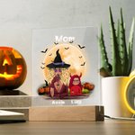 Gepersonaliseerd Heks Vampier Vleermuis LED Nachtlampje met 7 Kleuren Licht Houten Basis Home Decor Halloween Cadeau voor Familie