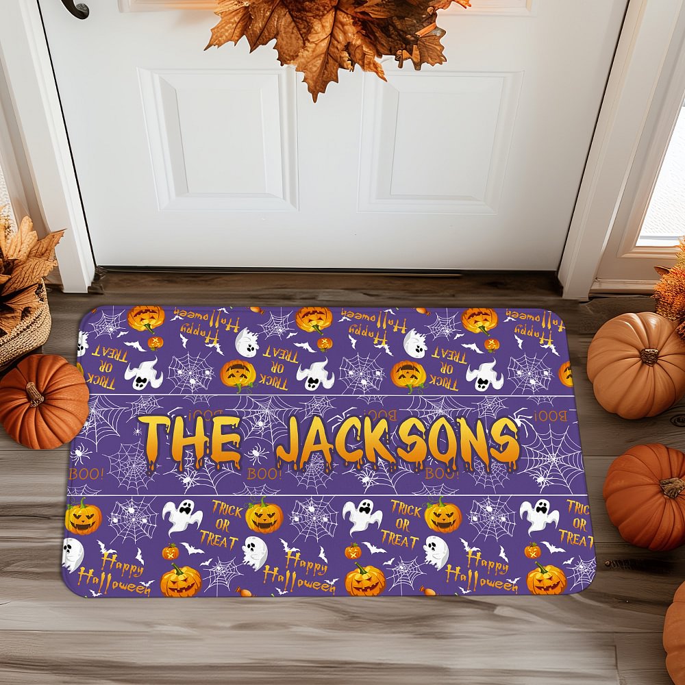 Paillasson Personnalisé avec Texte Style Spectre Toile d'Araignée Citrouille Décoration Antidérapante à la Maison Cadeau Halloween pour Famille