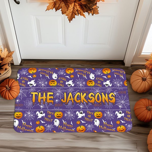 Paillasson Personnalisé avec Texte Style Spectre Toile d'Araignée Citrouille Décoration Antidérapante à la Maison Cadeau Halloween pour Famille