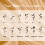 Collier de 2 Noms Verticaux Personnalisés avec Fleurs de Naissance Bijoux Minimalistes Cadeau Anniversaire Saint-Valentin pour Femme