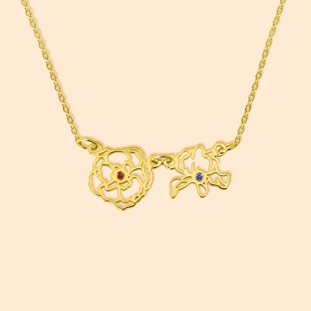Collier de fleurs de naissance minimaliste personnalisé avec pierre de naissance Bijoux de famille Cadeau d'anniversaire pour les femmes