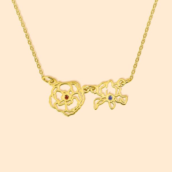 Collana minimalista personalizzata con fiore di nascita e pietra di nascita, regalo di compleanno per donne.