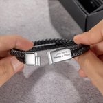 Personalized Classic Leather Braided Rope Bracelet with Engarved Text Birthday Valentine's Day Gift for Men