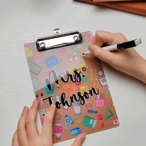 Personalized Erasable Cartoon Acrylic Clipboard with Name Back to School Teacher’s Day Gift for Teacher