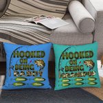 Personalized Hooked On Being Papa Fishing Theme Throw Pillow Cover with Names Camouflage Home Decor Birthday Grandparents' Day for Dad Grandpa